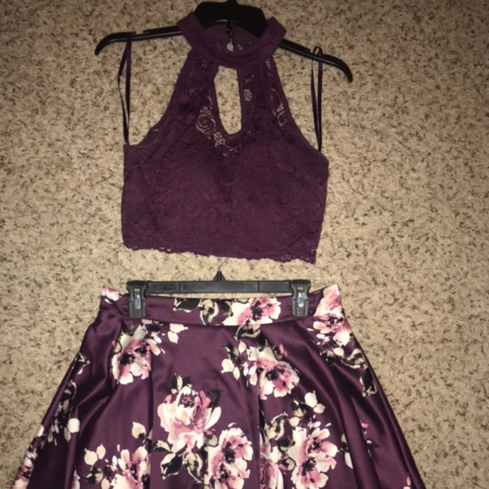 Plum 2 Piece Floral Dress